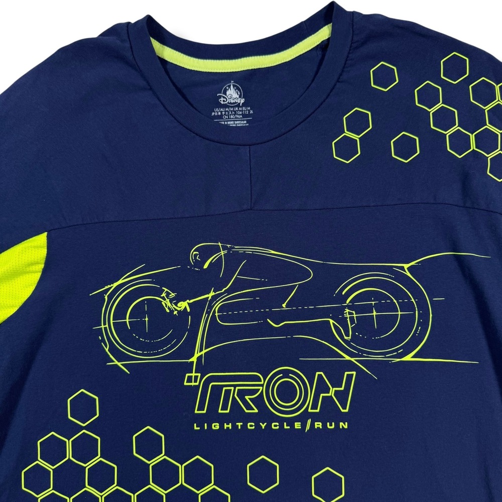 Disney Tron Lightcycle Run T-Shirt Mens Medium Blue Neon Graphic Tee